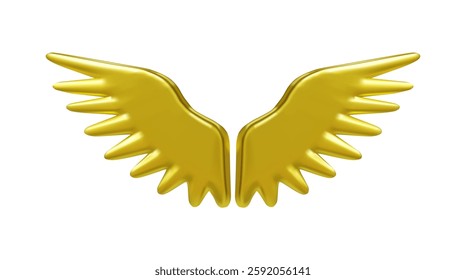 3D Vector Illustration Render Golden Wing Icon, Minimal, Modern Shape, Shiny Isolated On White Background For Symbol Of Success, Freedom, Angel, Fantasy, Graphic, Logo, Decoration, Card.