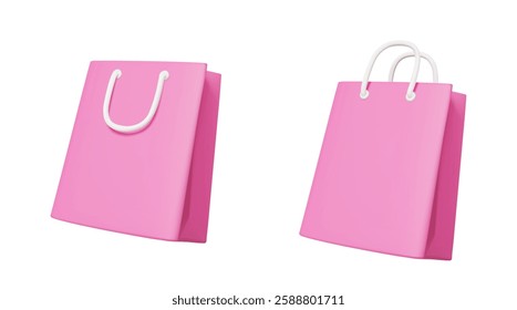 3D Vector Illustration Render Pink Shopping Bag Icon Minimal Style For Ecommerce, Marketing, Design, Graphic Isolated On White Background