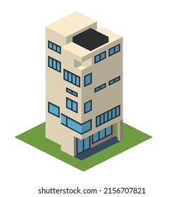 Ilustración vectorial 3D de un edificio residencial, apartamento, edificio, hotel, edificio comercial, casa