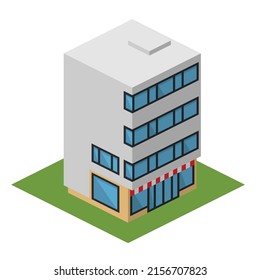 Ilustración vectorial 3D de un edificio residencial, apartamento, edificio, hotel, edificio comercial, casa