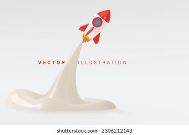 3D Vector illustration of rocket and copy space for on online shopping website or social media advertising.