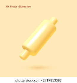 Ilustración vectorial 3D de un rodillo en estilo brillante suave. Perfecto para la marca de panadería, tutoriales de preparación de masa y App de cocina. Gráfico minimalista limpio.