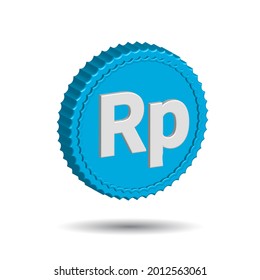 Ilustración vectorial 3D del signo Rupiah aislado en color blanco de fondo. El símbolo oficial de la moneda de Indonesia. Moneda de Plástico Azul.