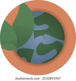 A 3D vector illustration of a 'Save Earth' icon, featuring a stylized planet Earth symbol with eco-friendly elements like leaf. Perfect for representing environmental protection and sustainability.