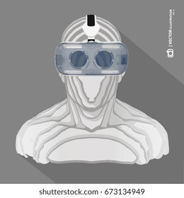 3D vector illustration, Sculpture - humanoid with virtual reality glasses on grey background
