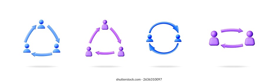 3d vector illustration set of people connection network abstract icon. Social communication and networking exchange interaction symbol.