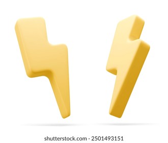 3d vector illustration set of yellow charger symbol with rotation. Yellow sign thunder. Symbol of energy, danger. Minimalistic electrical discharge.