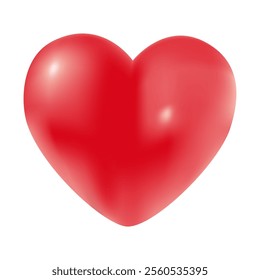 3D vector illustration of a shiny red heart icon. Conveys love, warmth, sweetness. Suitable for use in themes of love, Valentine's Day, care and good wishes, isolated on a white background.