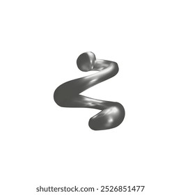 A ilustração vetorial 3D mostra uma figura ondulada de formato irregular feita de prata. O design brilhante e suave em um fundo branco é perfeito para a decoração moderna.