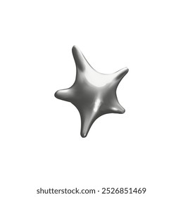 The 3D vector illustration shows a shiny inflatable star made of silver. The unusual, flowing figure on a white background is perfect for a modern decor.