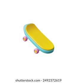 3D vector illustration of a skateboard with an image of a detailed board, wheels. The image embodies the culture of skateboarding, on a white background