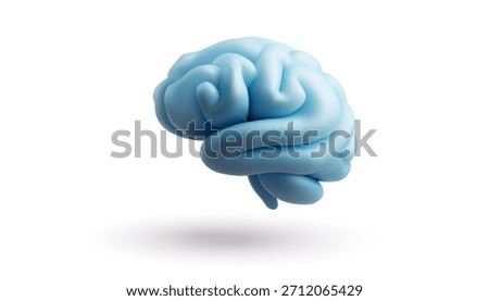3d vector illustration of soft blue human brain model floating with shadow isolated on white background for intelligence neuroscience psychology and ai concepts