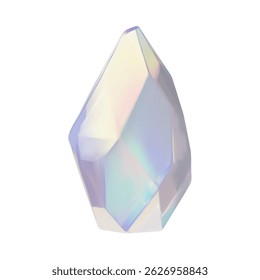 Ilustración vectorial 3D de gemas brillantes, diamante. Mineral con superficie de arco iris holográfico. Cristal de joyería áspero. Estilo de dibujos animados. Fondo aislado. Icono. Representación.