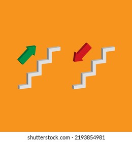 3D vector illustration of stairs going up and down for achievement sign.