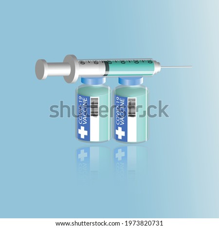 3D Vector Illustration A Syringe and two doses of COVID19 Vaccine Treatment coronavirus covid-19 Medical disposable syringe with needle for Health Medical Hospitality immunization treatment for Life