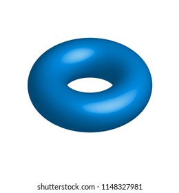3d vector illustration of torus, isolated on white background. Shiny blue ring, geometric figure