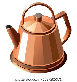 A 3D vector illustration of a traditional copper kettle. The detailed design highlights the shiny, metallic surface and the classic shape.  Perfect for kitchen decor,  vintage designs.