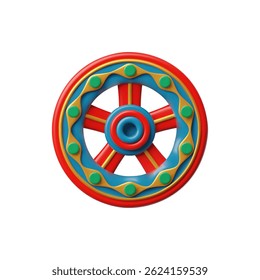 3D Vector Illustration of Traditional Wheel for Rath Yatra Celebration. Indian Traditional Festival. Carrying Out Lord Jagannath. Isolated Background. Cartoon Style. Icon. Rendering.