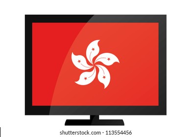 3d Vector Illustration of a TV with the Flag of Hong Kong