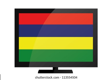 3d Vector Illustration of a TV with the Flag of Mauritius