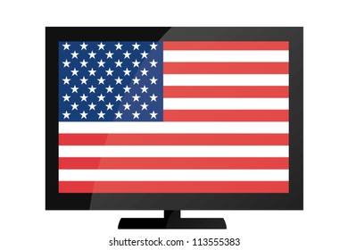 3d Vector Illustration of a TV with the Flag of United States of America
