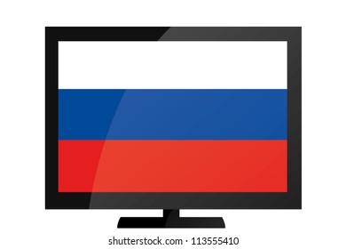 3d Vector Illustration of a TV with the Flag of Russia