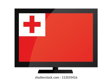 3d Vector Illustration of a TV with the Flag of Tonga