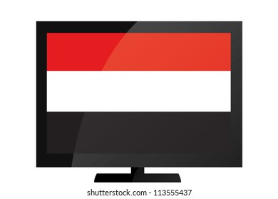 3d Vector Illustration of a TV with the Flag of Yemen