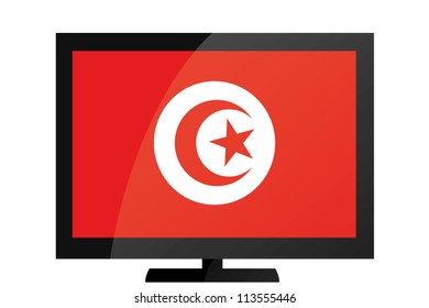 3d Vector Illustration of a TV with the Flag of Tunisia