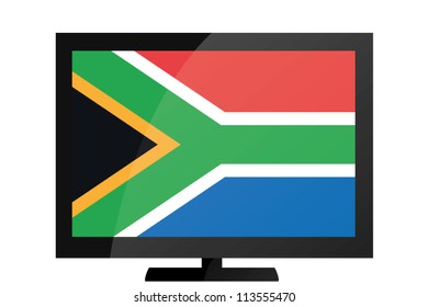 3d Vector Illustration of a TV with the Flag of South Africa