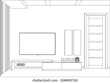 3D Vector Illustration. TV Stand And Entertainment Center With Appliances And Decors. Modern Living Room Interior. Modern Creative TV Furniture Design. Home Interior Design Software Programs.