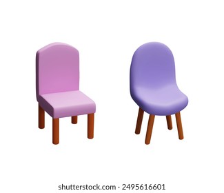 3d vector illustration with two armchairs, chairs in pink and lilac shades on a white background, ideal for decorating office and kitchen interiors