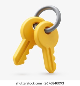 3D vector illustration of two golden keys on a ring, representing business success, security, access, opportunity, and achievement.