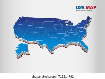3D Vector Illustration of United States of America / USA Map 