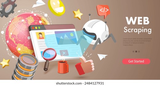 3D Vector Illustration of Web Scraping, Technology for Collecting Data From WWW