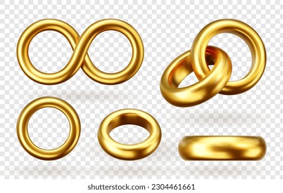 3d vector illustration of a wedding ring, realistic render. Golden geometric jewels on a white background, a symbol of marriage and wealth.