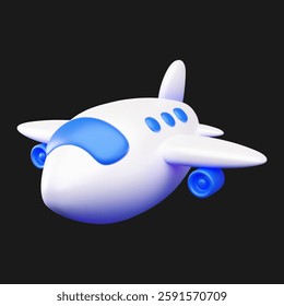 3d vector illustration of white cute airplane flying.