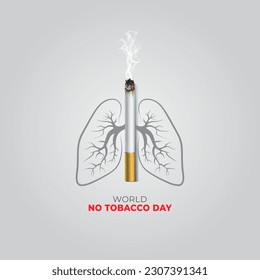 3D vector illustration of World No Tobacco Day creative concept. Cigarette smoking and Lung Design. Poster, banner template and background.