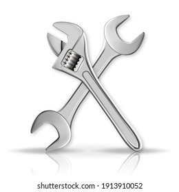 3d vector illustration. wrench and adjustable wrench Isolated Master tools on white background.