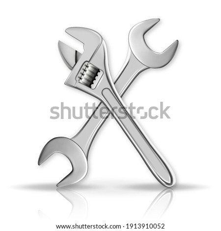 3d vector illustration. wrench and adjustable wrench Isolated Master tools on white background.