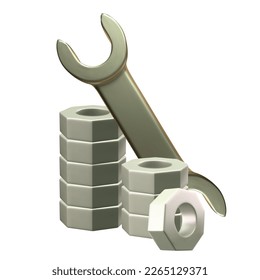 3d vector illustration. wrench nut Isolated Master tools on white background.