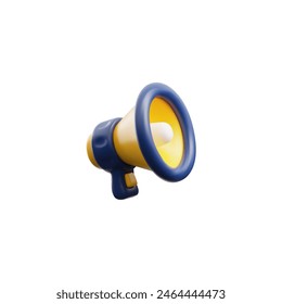 Ilustración vectorial 3D de altavoz amarillo y negro para conceptos de marketing y publicidad. Icono de megáfono en estilo de dibujos animados sobre fondo aislado.