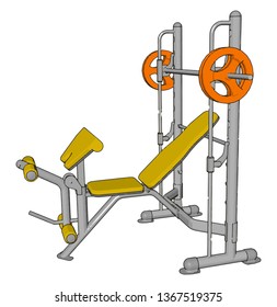 3D vector illustration of a yellow gym weight lifting device on white background