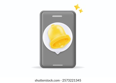 3d vector illustration, Yellow notification bell and speech bubble chat on a smartphone screen, alert, reminder, or app update concept. enhancing mobile app or digital marketing content