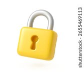 3D vector illustration of a yellow padlock, representing digital security, privacy protection, locked access, and data encryption.
