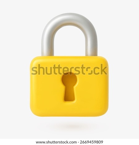 3D vector illustration of a yellow padlock with a silver shackle, symbolizing security, privacy, safety, and digital protection.