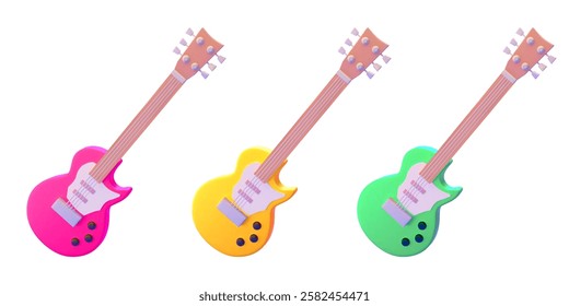 3d vector illustrations of electric guitars in different colors.