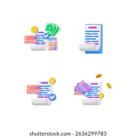 Ilustrações vetoriais 3d de contabilidade financeira ou gestão de faturas com métodos de pagamento e cálculos para negócios.