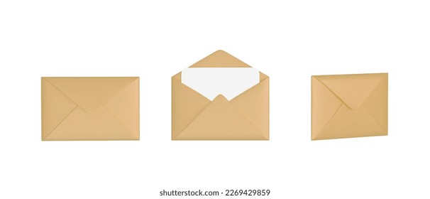  3D Vector Illustrations     Set of yellow mail envelope icon. Folded and unfolded envelope mockup. Mail and e-mail. Email message vector illustration on white isolated background