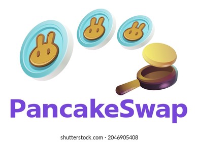 Imagen vectorial 3d del logo criptodivisa Pancake Swap. Desarrollo del autor. Fondo blanco.